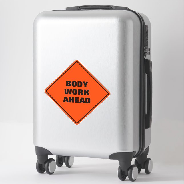 Funny orange body work ahead road sign  (Suitcase)
