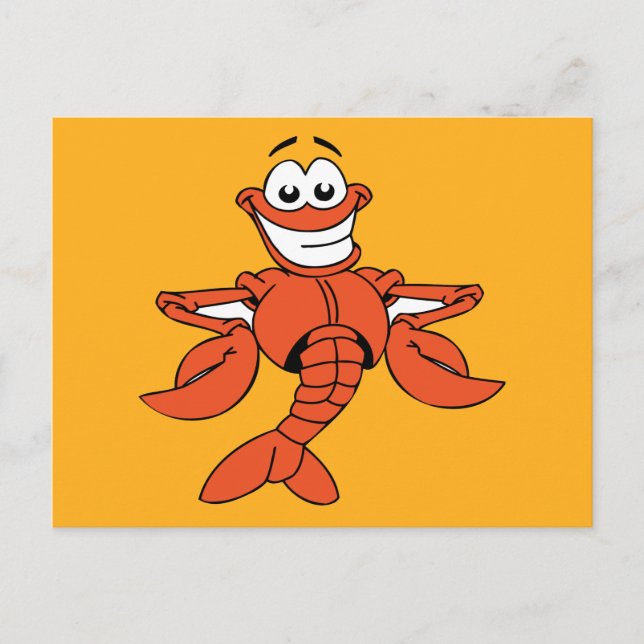 Funny ORANGE CARTOON LOBSTER smiling happy fun Pos Postcard (Front)
