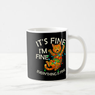 Funny Orange Cat Christmas Light It's Fine I'm Fin Coffee Mug