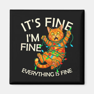 Funny Orange Cat Christmas Light It's Fine I'm Fin Magnet