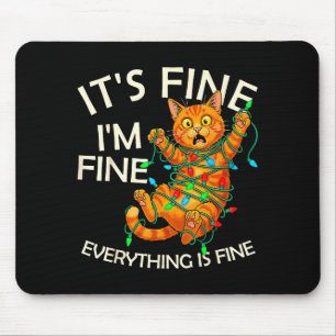 Funny Orange Cat Christmas Light It's Fine I'm Fin Mouse Mat