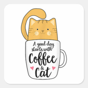 Funny Orange Cat Coffee Mug Cat Lover  Square Sticker