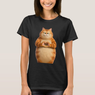 Funny Orange Cat Heart Paws Hands Sign Valentines T-Shirt