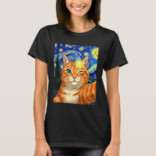 Funny Orange Cat in Starry Night Art Graphic Women T-Shirt
