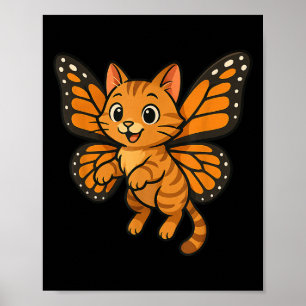 Funny Orange Cat Monarch Butterfly Mum Dad Kids Poster