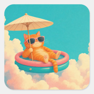 Funny Orange Cat Pool Float Summer Vacation Square Sticker