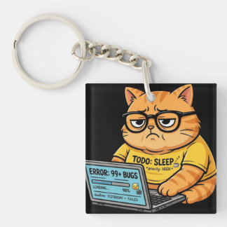 Funny Orange Cat Programmer Keychain