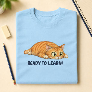 Funny Orange Cat Ready to Learn Back to School  T-Shirt