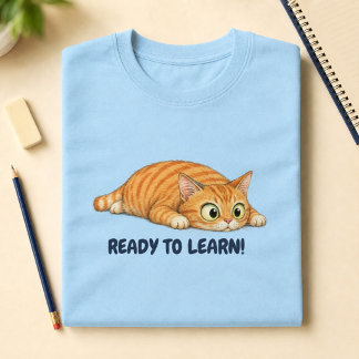Funny Orange Cat Ready to Learn Back to School T-Shirt