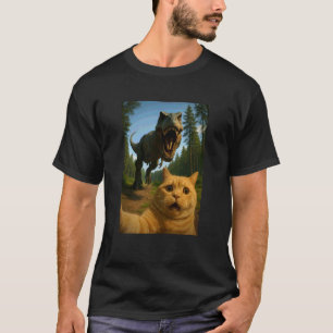 Funny Orange Cat Selfie Dinosaur Trex Animal Lover T-Shirt