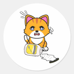 Funny Orange Cat spilled mayonnaise Classic Round Sticker