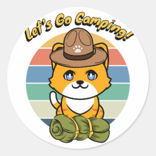 Funny Orange cat wants to go camping Classic Round Sticker