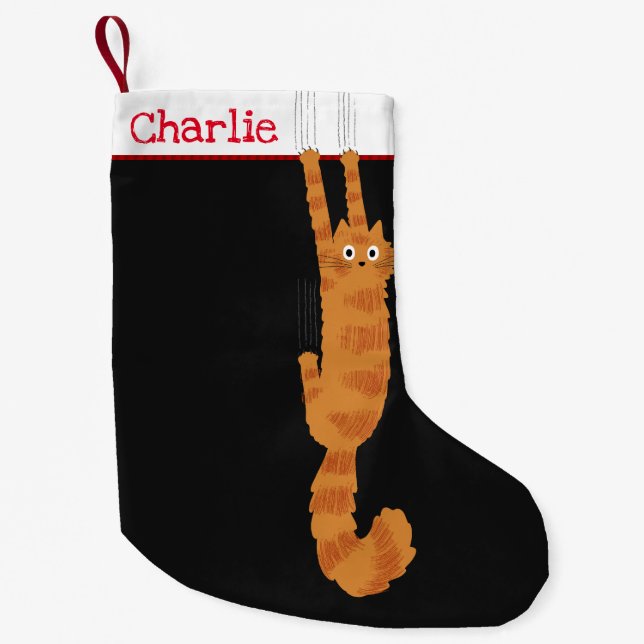Funny Orange Cat with Custom Text Small Christmas Stocking (Front)