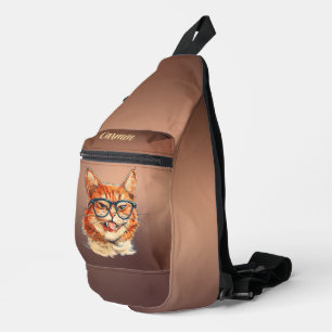 Funny Orange Cat With Glasses Gradient Copper Sling Bag
