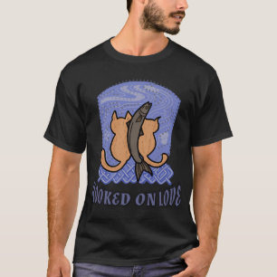 Funny Orange Cats Sharing Fish Folk Art Illustrati T-Shirt