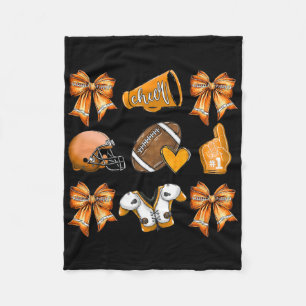 Funny Orange Cheer Coquette Football Mum Women Gir Fleece Blanket