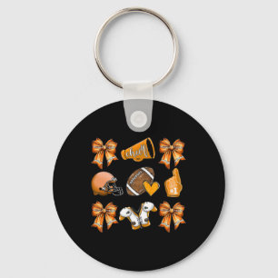 Funny Orange Cheer Coquette Football Mum Women Gir Key Ring