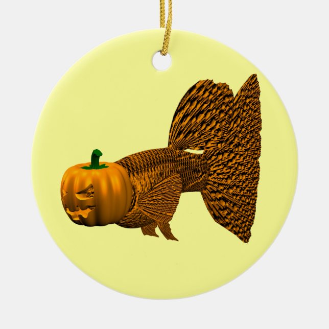 Funny Orange Guppy Ceramic Tree Decoration (Front)