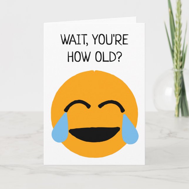 Funny Orange Laughing Face Emoji Birthday Card (Front)