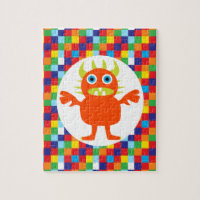 Funny Orange Monster Creature Bright Colour Blocks