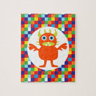 Funny Orange Monster Creature Bright Colour Blocks Jigsaw Puzzle
