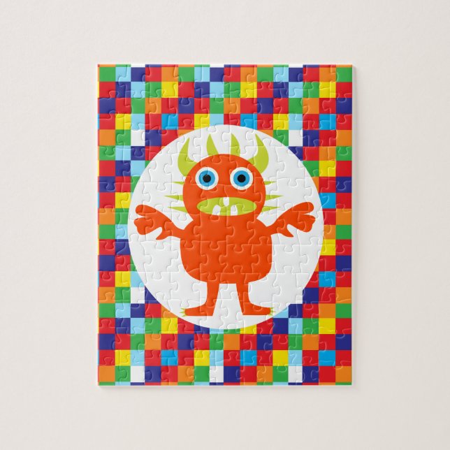 Funny Orange Monster Creature Bright Colour Blocks Jigsaw Puzzle (Vertical)