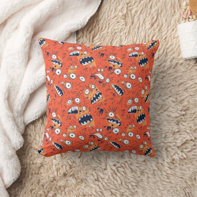 Funny Orange Monster Shouting Face  Cushion (Blanket)