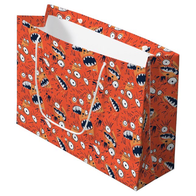 Funny Orange Monster Shouting Face  Large Gift Bag (Front Angled)