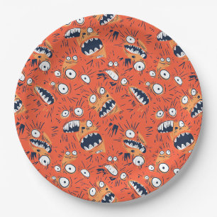 Funny Orange Monster Shouting Face Paper Plate