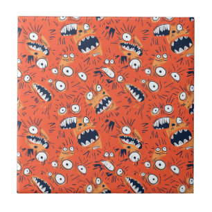 Funny Orange Monster Shouting Face Tile