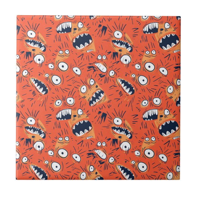 Funny Orange Monster Shouting Face  Tile (Front)