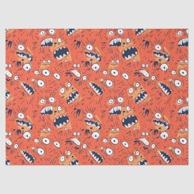 Funny Orange Monster Shouting Face  Tissue Paper (Front)