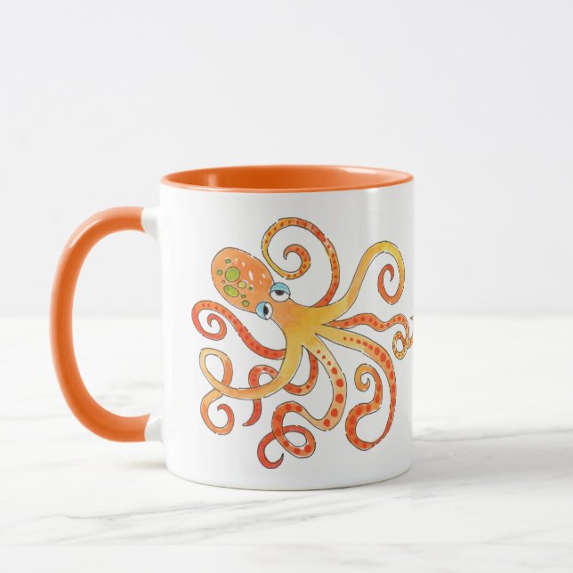 Funny Orange Octopus Mug (Left)