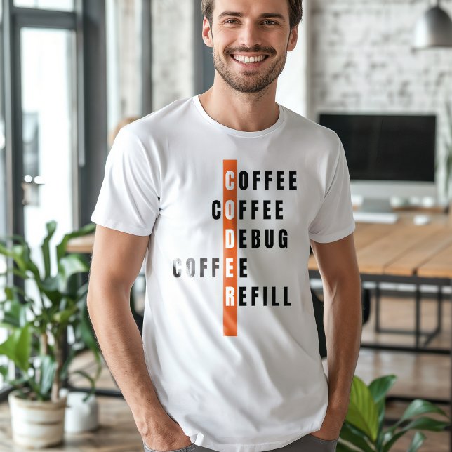 Funny Orange Programmer Coffee Debug Refill T-Shirt (Creator Uploaded)