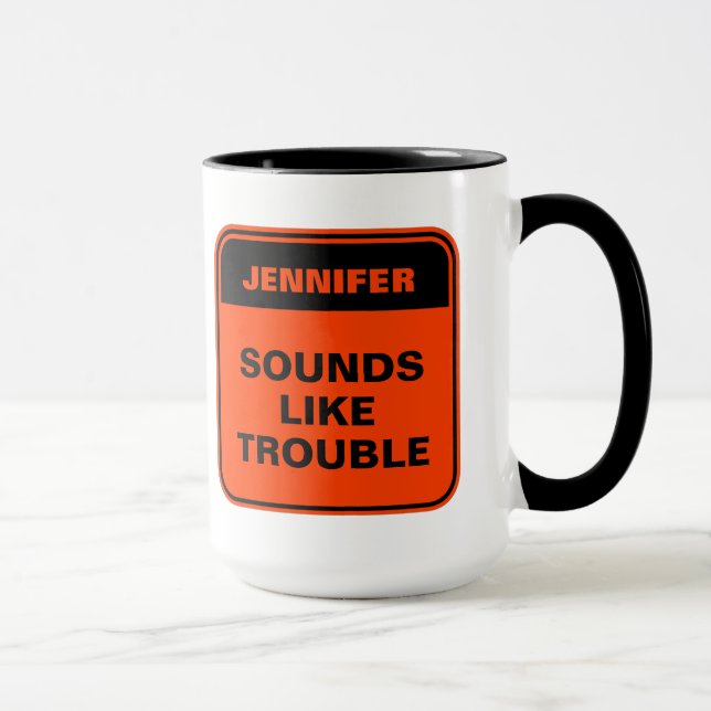 Funny orange sounds like trouble personalise mug (Right)