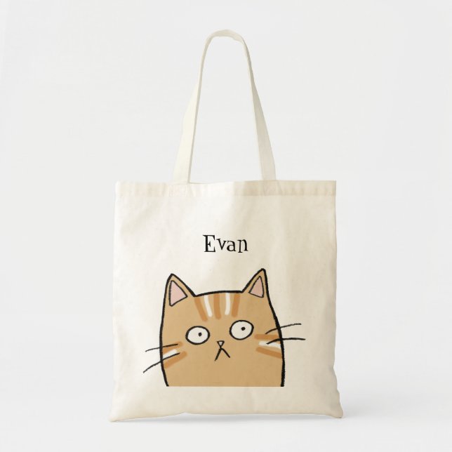 Funny Orange Tabby Cat Custom Name Library books  Tote Bag (Front)
