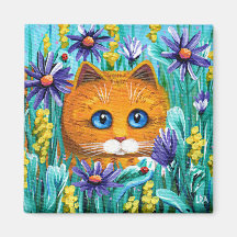 Funny Orange Tabby Cat Mouse Flowers Creationarts