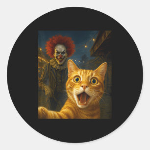 Funny Orange Tabby Cat Selfie Creepy Clown Soky Ca Classic Round Sticker