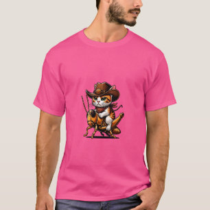 Funny Orange Tabby Kitty Cat Riding A Bug Grasshop T-Shirt