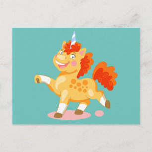 Funny orange unicorn holiday postcard