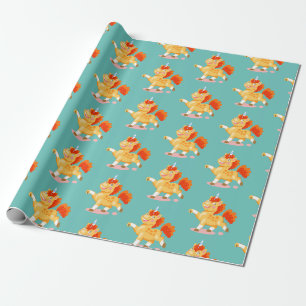 Funny orange unicorn wrapping paper