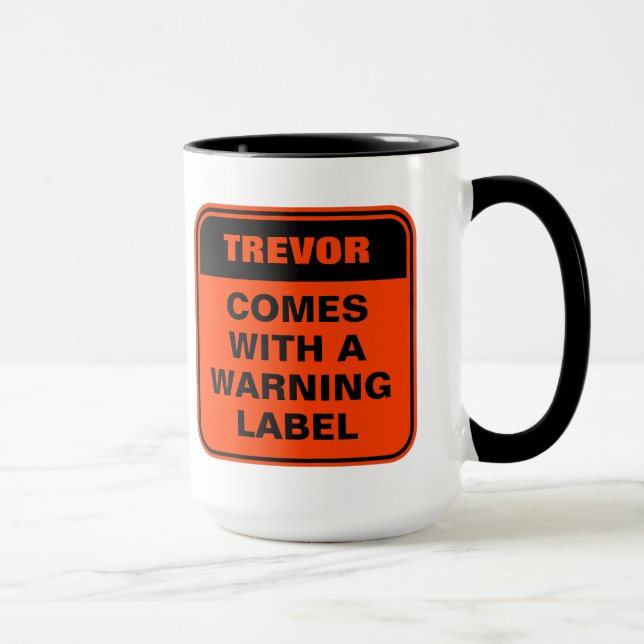 Funny orange warning label personalise caution mug (Right)