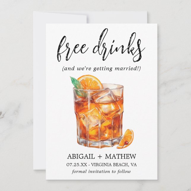Funny Orange Whiskey Cocktails Drink Photo Wedding Save The Date (Front)