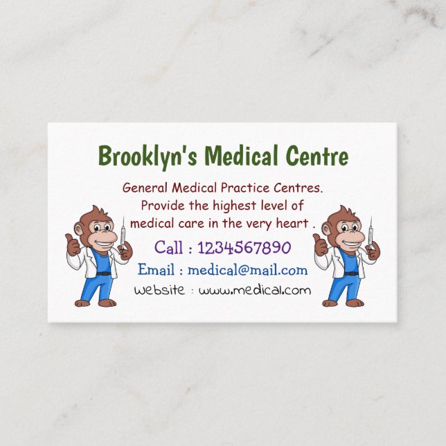 Funny orangutan ape cartoon doctor business card (Front)