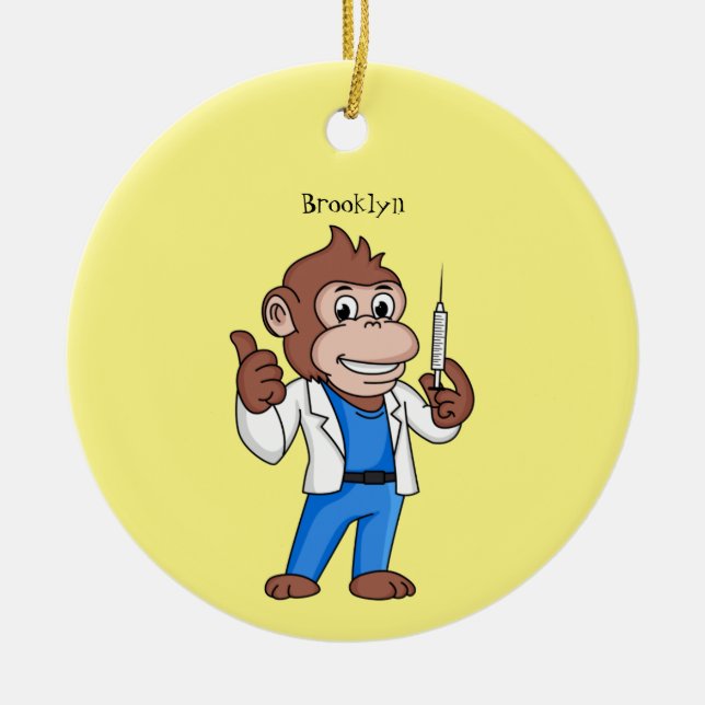Funny orangutan ape cartoon doctor ceramic tree decoration (Front)