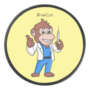 Funny orangutan ape cartoon doctor hockey puck