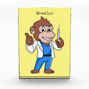 Funny orangutan ape cartoon doctor photo block
