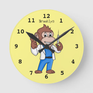 Funny orangutan ape cartoon doctor round clock