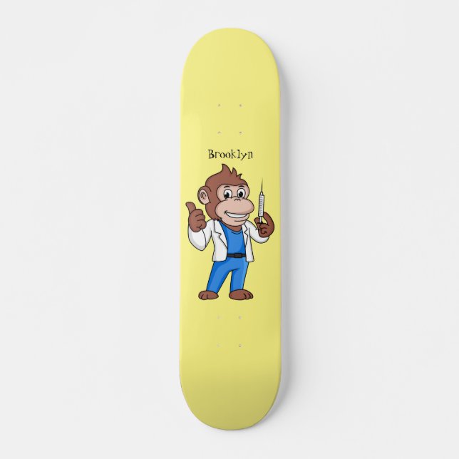 Funny orangutan ape cartoon doctor skateboard (Front)