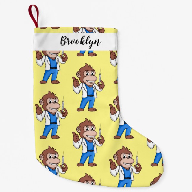 Funny orangutan ape cartoon doctor small christmas stocking (Front)